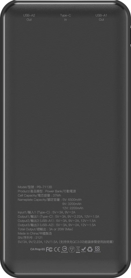 Банк питания Gigastone 10000 мАч с двумя портами USB-A и PD3.0 QC18W 20 Вт USB-C - Изображение 3 из 3