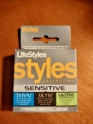 Lifestyles Styles Sensitive Collection Latex Condoms 3ct Thyn Skyn Ultra Sealed 