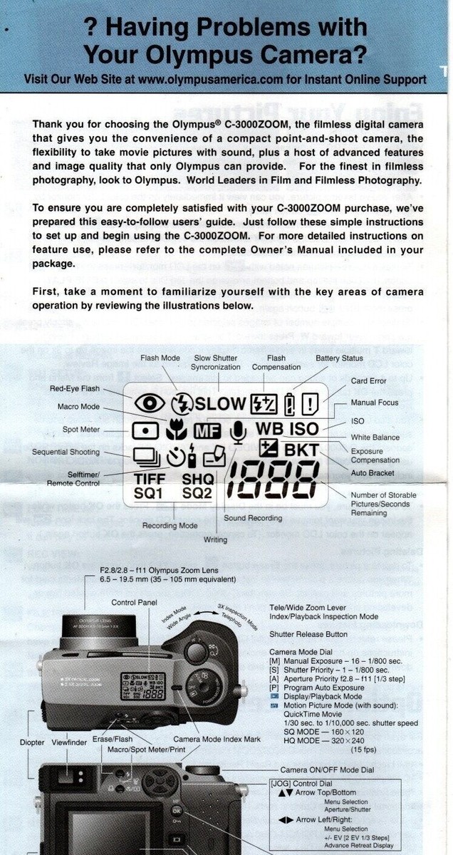 Olympus C-3000zoom quick start 6pgs/2000 - Main Image