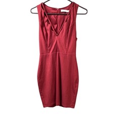 LUSH Red V Neck Sleeveless Sheath Mini Dress Size S Textured Party Club