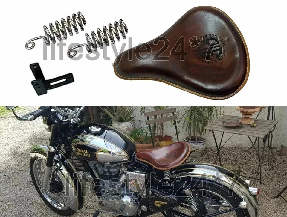 Fit For Royal Enfield Classic 350cc 500cc Front and Rear Leather Seat Brown - Image 2 of 4