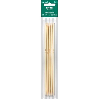 Gründl Nadelspiel Bambus 5 mm 20 cm natur  Handarbeit