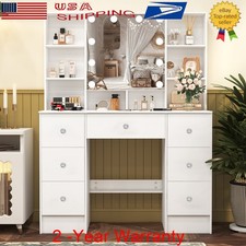 Makeup Dressing Table w/ LED Lighted Mirror 7 Drawers Vanity Desk For Bedroom