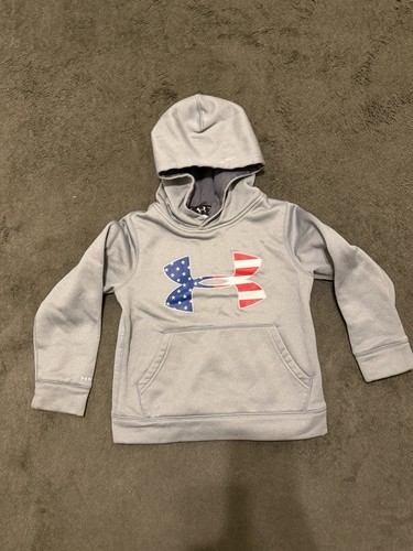 Under Armour YXS Kids Gray Pullover Hoodie Long Sleeve USA Logo
