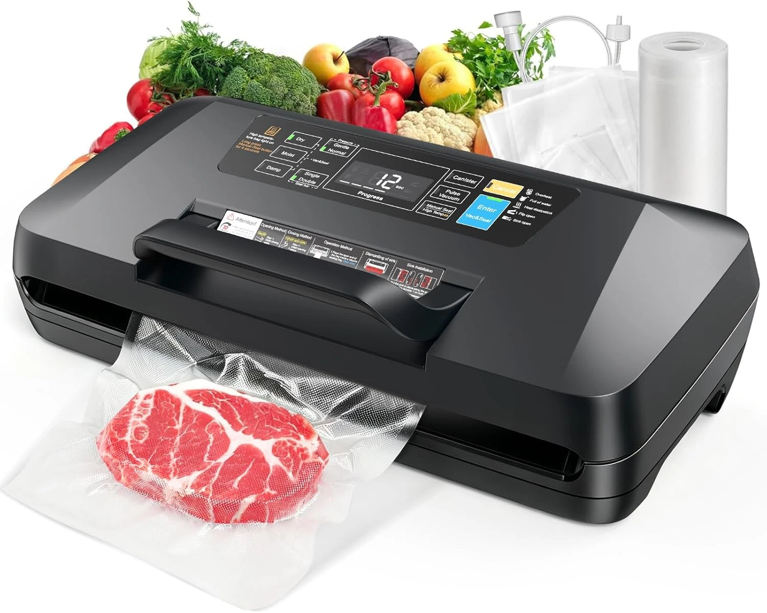 Vacuum Sealer for Food, 10 Modes 95KPa vacuum sealer for Wet/Dry Food, Automatic
