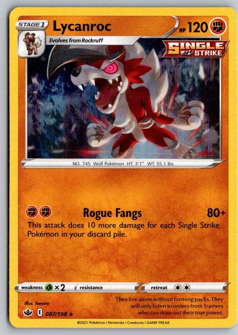 Lycanroc 087/198 Holo Rare Chilling Reign Pokemon Near Mint