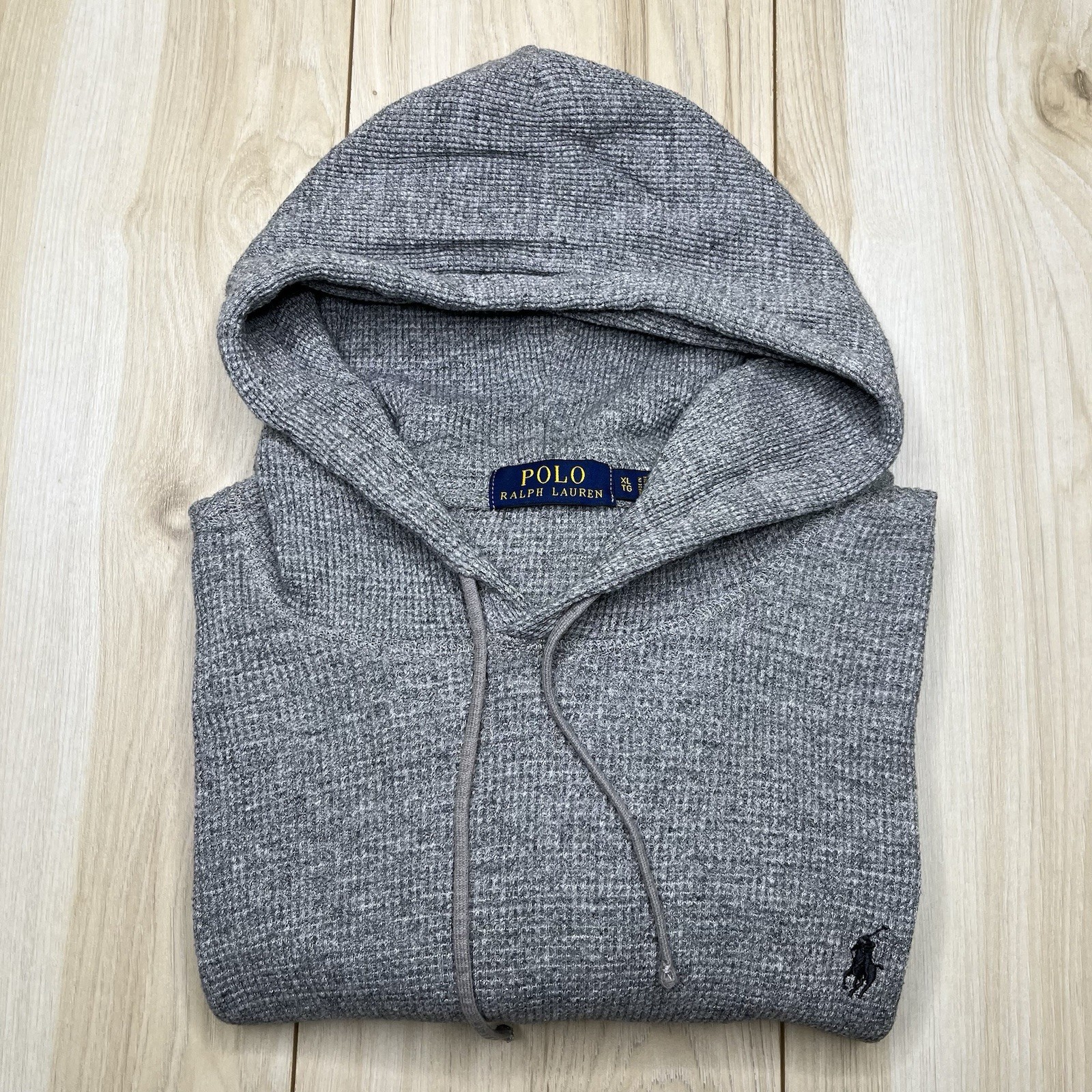 Polo Ralph Lauren maglia waffle felpa con cappuccio uomo taglia large grigio tasca pony