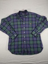 American Living Plaid Button Up Shirt Men's Large Green Blue Long Sleeve Cotton