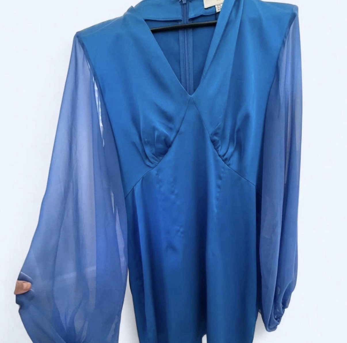 Never Fully Dressed Electric Blue Sheer Balloon Sleeve Mini Dress US 12