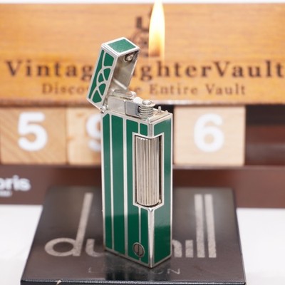 Dunhill Lighter Silver Line/Green _Ultrasonically Cleaned_Working