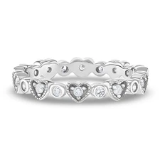 925 Sterling Silver Clear Cubic Zirconia Heart Ring Band for Girls to Teens