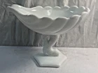 WESTMORELAND Vintage Milk Glass Fish Pedestal With Sea Shell Bowl