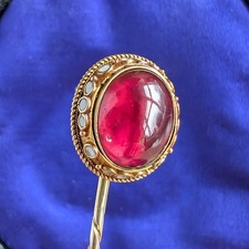 4.8g Antique Victorian 15ct 9ct Gold Garnet Carbuncle Cabochon Stick Pin Brooch