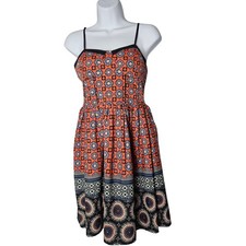 Band of Gypsies Orange Geometric Print Fit and Flare Dress Women's Size M Boho