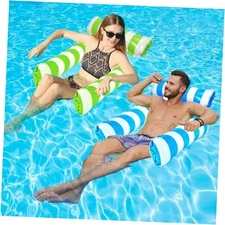 2 Pack Inflatable Pool Floats 4-in-1 Pool Hammock with Bottom Mesh 3 Blue+Green