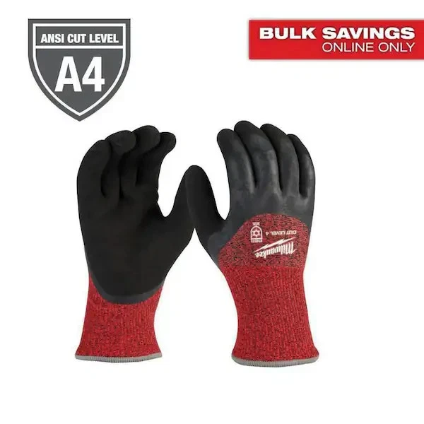 2 Milwaukee Latex Level 4 Cut Resistant Insulated Winter Dipped Work Gloves