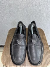 Prada Mens Loafers Size 11 Black Preowned pebbled leather