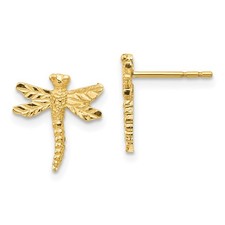 14k Yellow Gold Textured Dragonfly Post Stud Earrings L-11.65 mm, W-10.55 mm