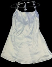 Windsor White Satin Chemise L Scoop Neck Adjustable Straps Tie Bow Accents