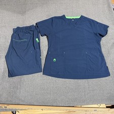 Carhartt Force Mens Scrubs Set Navy Blue XL V-Neck Top Cargo Pants Green Trim