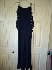 MSK Women's Formal Dark Blue Rhinestone Slit Sleeve Wide Leg Jumpsuit Sz S NWT
