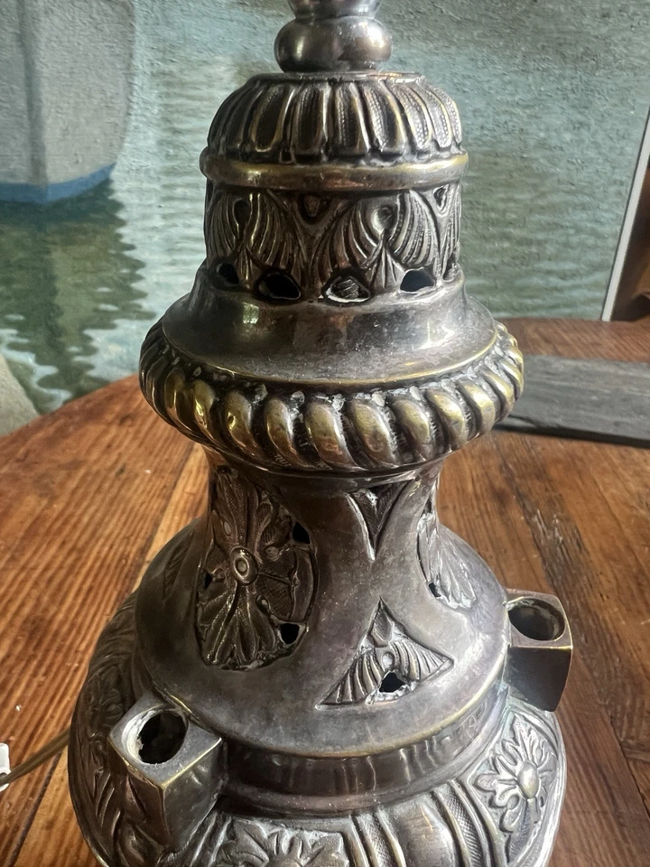 Encensoir Monté en lampe Métal Argenté XIx Eme Messe Prêtre Religieux - Photo 4/4