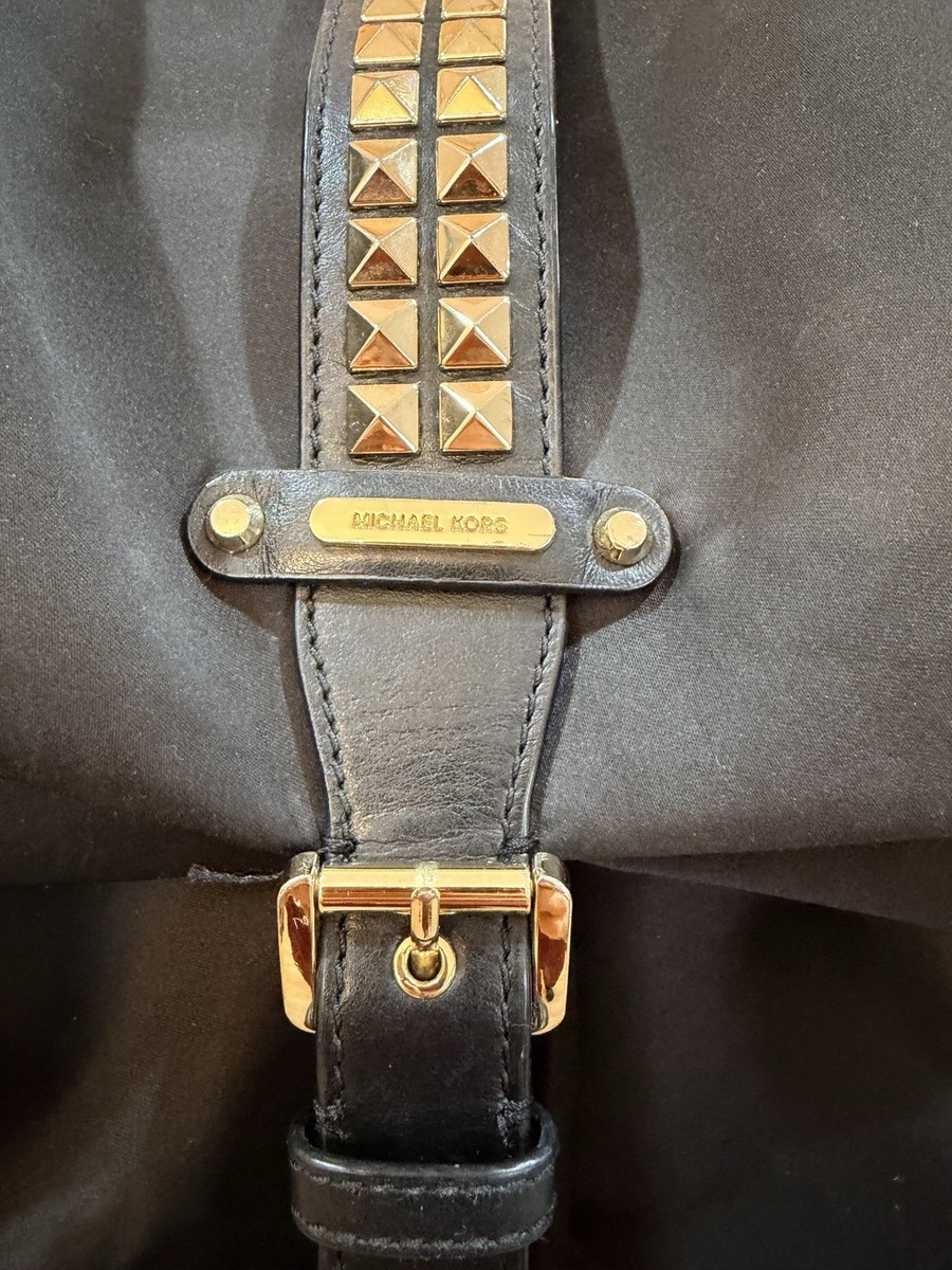 Michael Kors Olivia Black Medium Studded Satin Backpack Gold  display picture 1