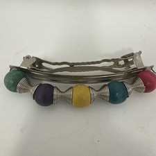 VTG Barrette Hair Clip Colorful Wood Bead Rainbow Wire Wrap Multicolor Bohemian