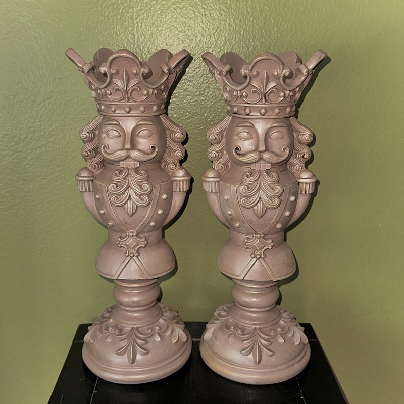 HOLIDAY TIME Nutcracker Christmas Pillar Candle Holder 12” SET of 2 NEW