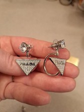 PRADA Signature Crystal Accent Hoop Earrings