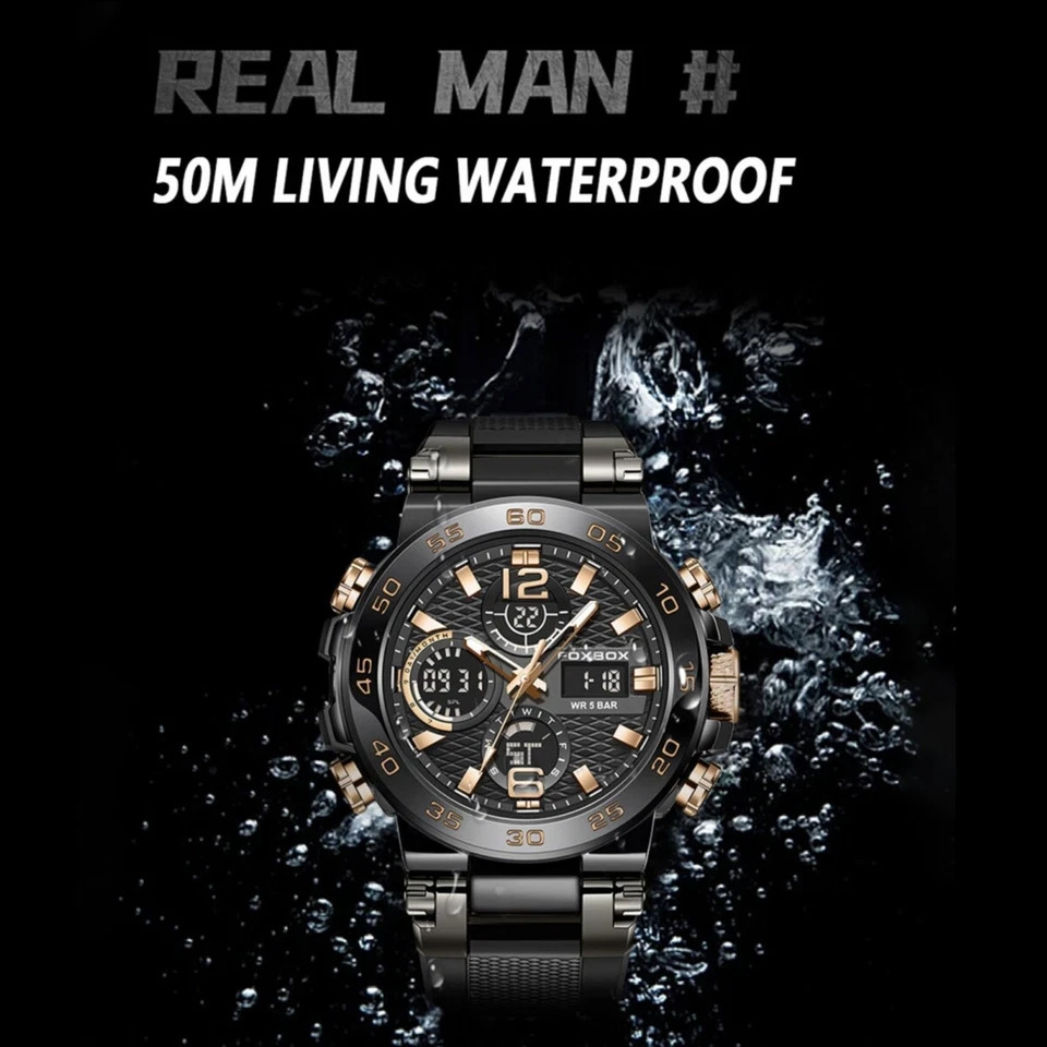 Luxury Mens Watch Quartz Diver Sport Digital Analog 5ATM Waterproof Wristwatch