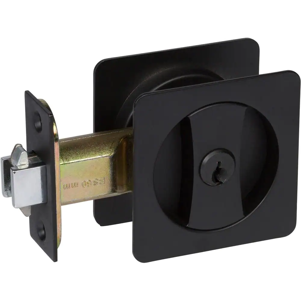 Modern Black Square Sliding Pocket Door Lock for Entry