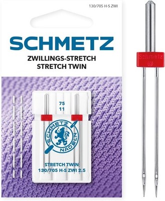SCHMETZ - 2 Nähmaschinennadeln/Zwillings-Stretch-130/705 H-S ZWI Dicke : 2.5/75