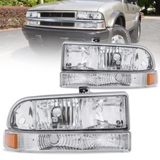 Pair Chrome Headlight Assembly W Amber Corner For 98-04 Chevy S10 Pickup Blazer