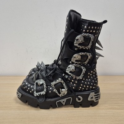 New Rock Reactor Cyber Punk Tank Chunky Plateau Leder Spiked Boots Uk 8 Eu 42