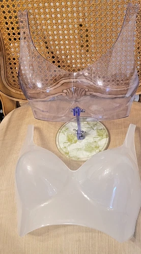 Clear & blue acrylic inserts bra shaped display stand great quality ~10x10"