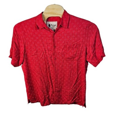 Vintage Silk Short Sleeve Button Up Geometric Camp Shirt 100% Silk Pocket Sz XXL