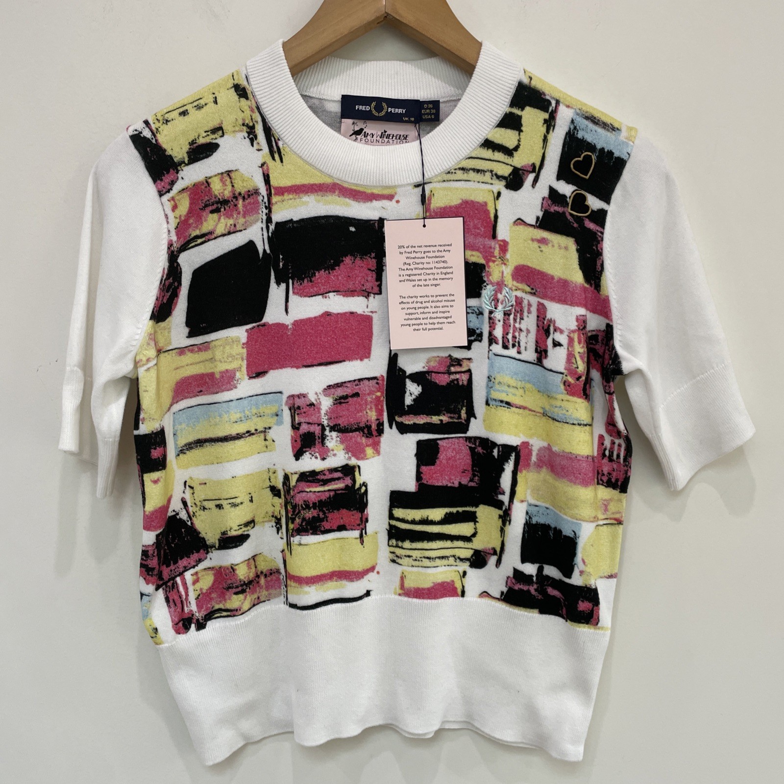 Fred Perry x Amy Winehouse Cotton Shirt Sleeve Jumper Top UK 10 - NEW TAGS