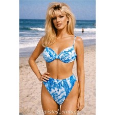 90s Vintage NWT Sun Streak Newport News Blue Bikini Padded Swimsuit Top 12 10 M