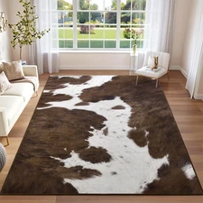 Washable Area Rugs for Living Room, 8x10 Large Soft Bedroom Rugs, Cowhide Pri...
