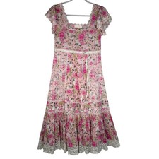 LoveShackFancy Charles Midi Dress in Magenta Flower Fields Size 4 Pink Roses