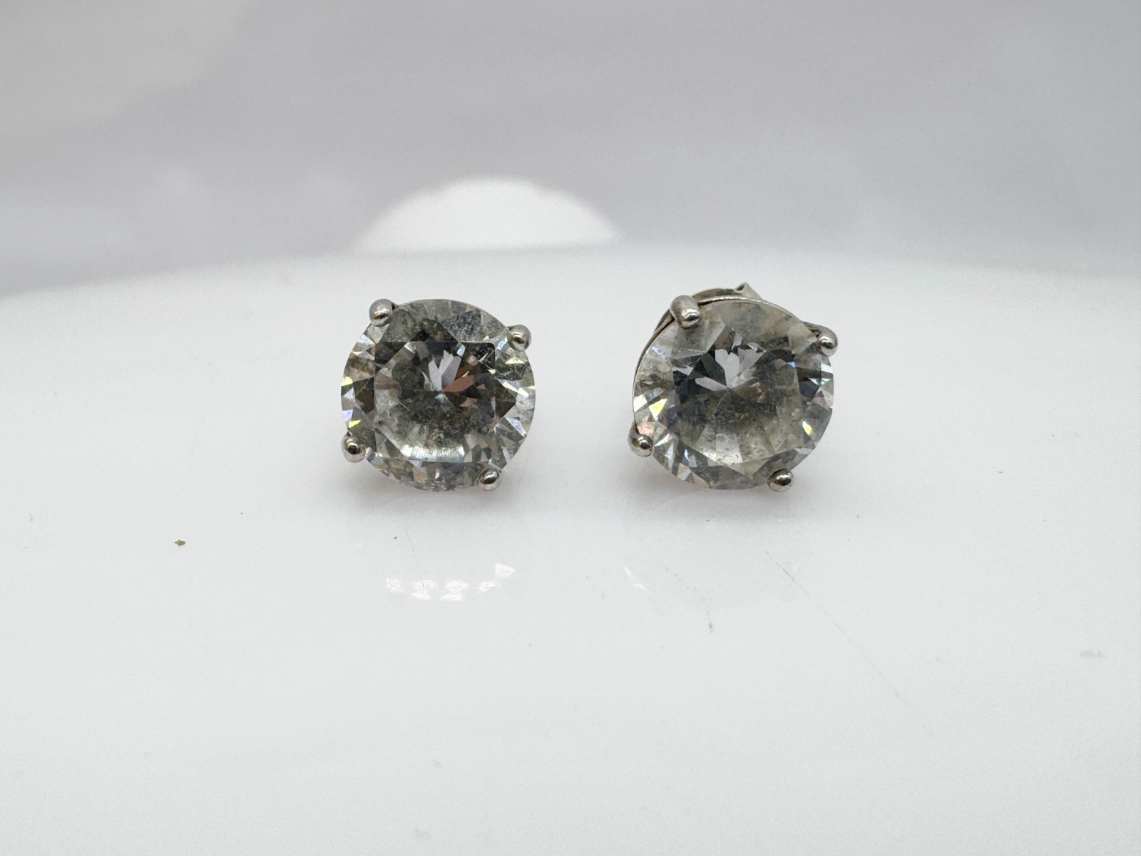 VINTAGE SOLID SILVER PAIR BRIGHT SOLITAIRE GEM SE… - image 4