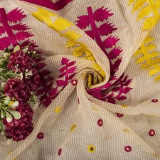Sanskriti Vintage Dupatta Long Stole Blend Cotton Beige Embroidered Kota Woven