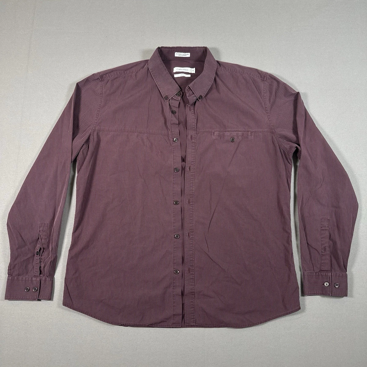 calvin klein burgundy dress shirt Calvin Klein Shirt Mens Large Red Maroon Long Sleeve Button Up Casual Adult