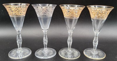 4 RARE Saint-Louis Lafayette Crystal Cordial Liqueur Sherry Glasses AS IS