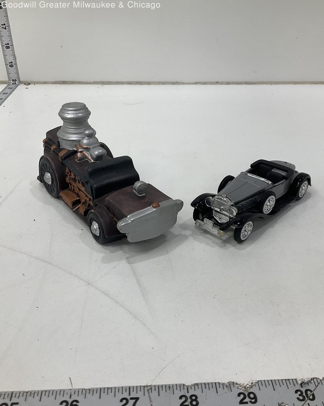 Diecast Brown Fire Truck Silver Black Car Set Vintage Style Toy Cars 5.6in