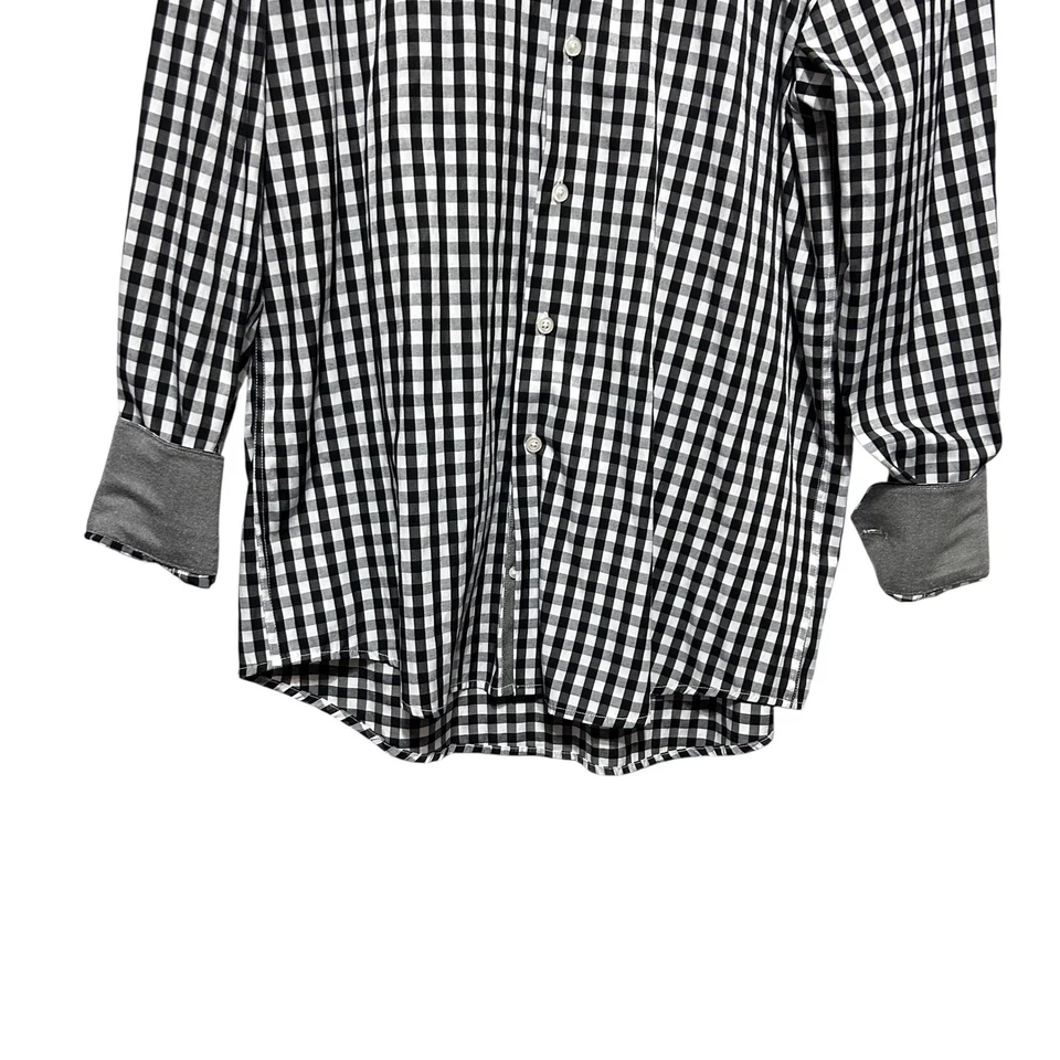 Berlioni Italy Comfort Fit XL Long Sleeve Black White Gingham Check Dress Shirt - Image 4 of 4