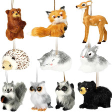 10 Pieces Plush Animal Christmas Ornament Woodland Furry Animal Ornaments Hangin