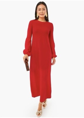 Pomander Place Lennox Sweater Knit Midi Dress XS Red Preppy Luxury Holidays $168