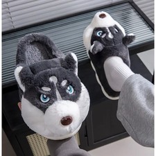 Y2k Husky Men Dog Slippers Plush Slide On 9.5 Loungewear Comfy Cozy Winter